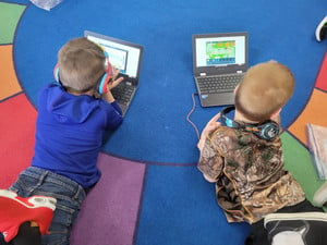 Students using computers